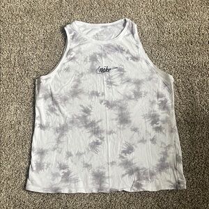 Nike White & Light Gray Tie-Dye Athletic Tank